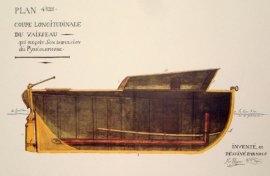 Longitudinal section of the boat propelled by the pyreolophore, drawn by the Niépce brothers